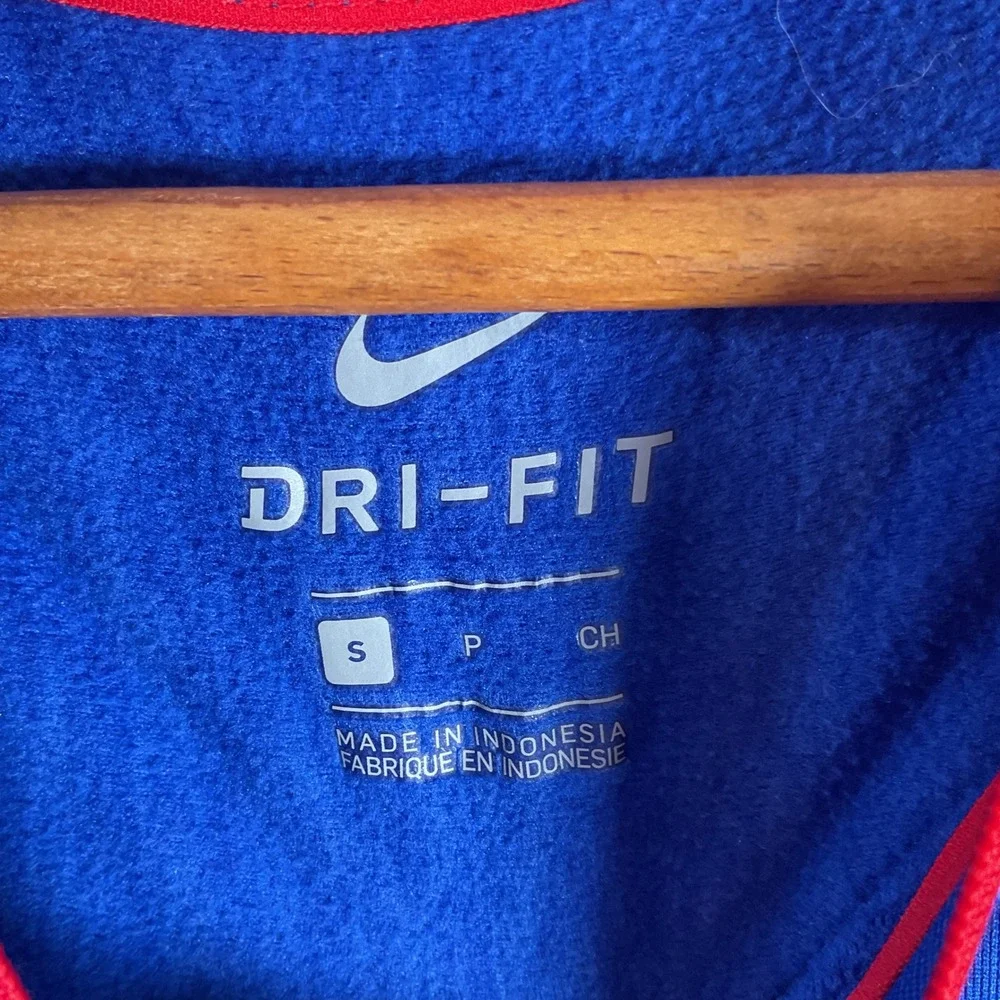 Nike Quarter Zip Pullover Mens Small Blue Red Swoosh Long Sleeve Fleece Top
